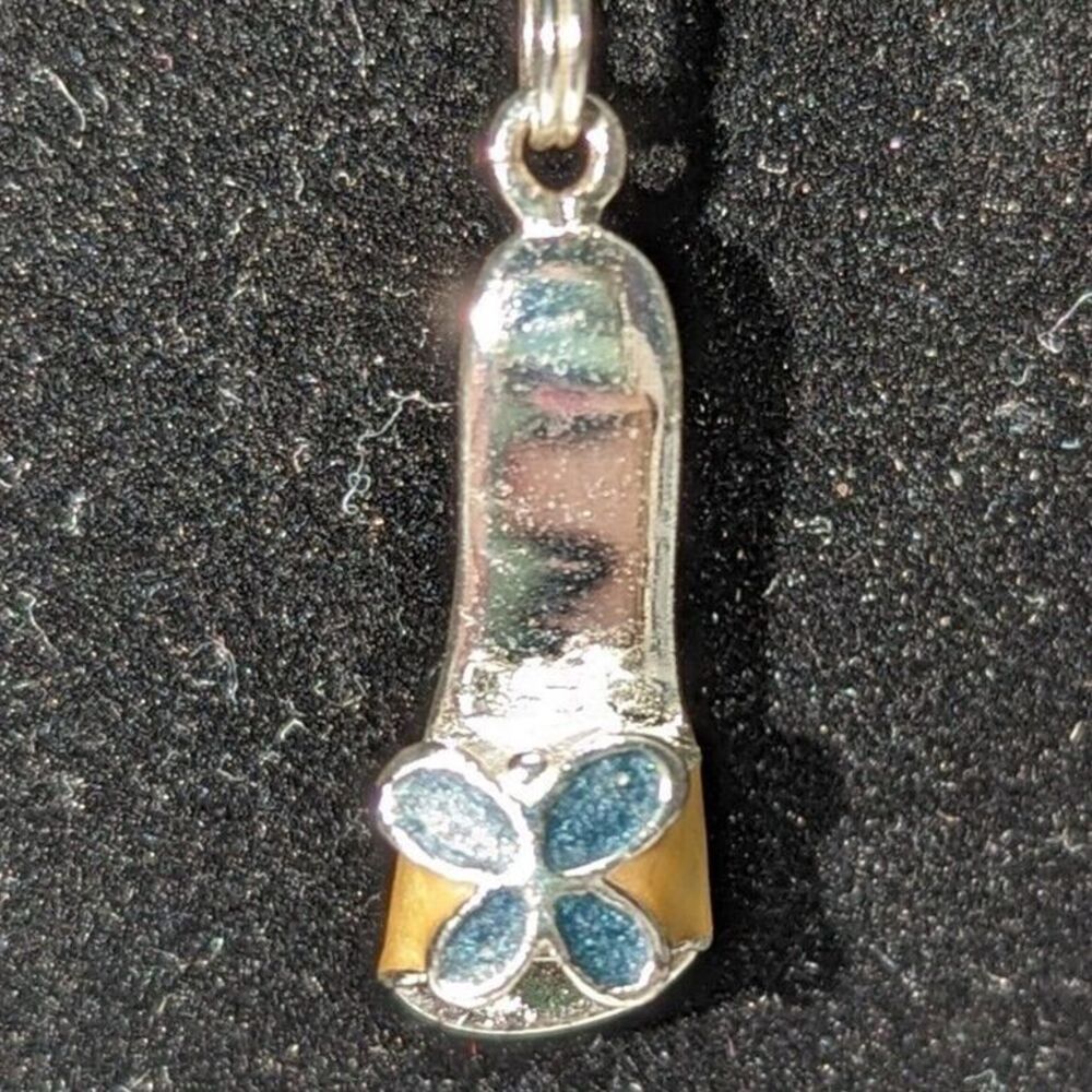 Vintage Sterling Slide Sandal Charm Turquoise Yellow Enamel Charm Necklace